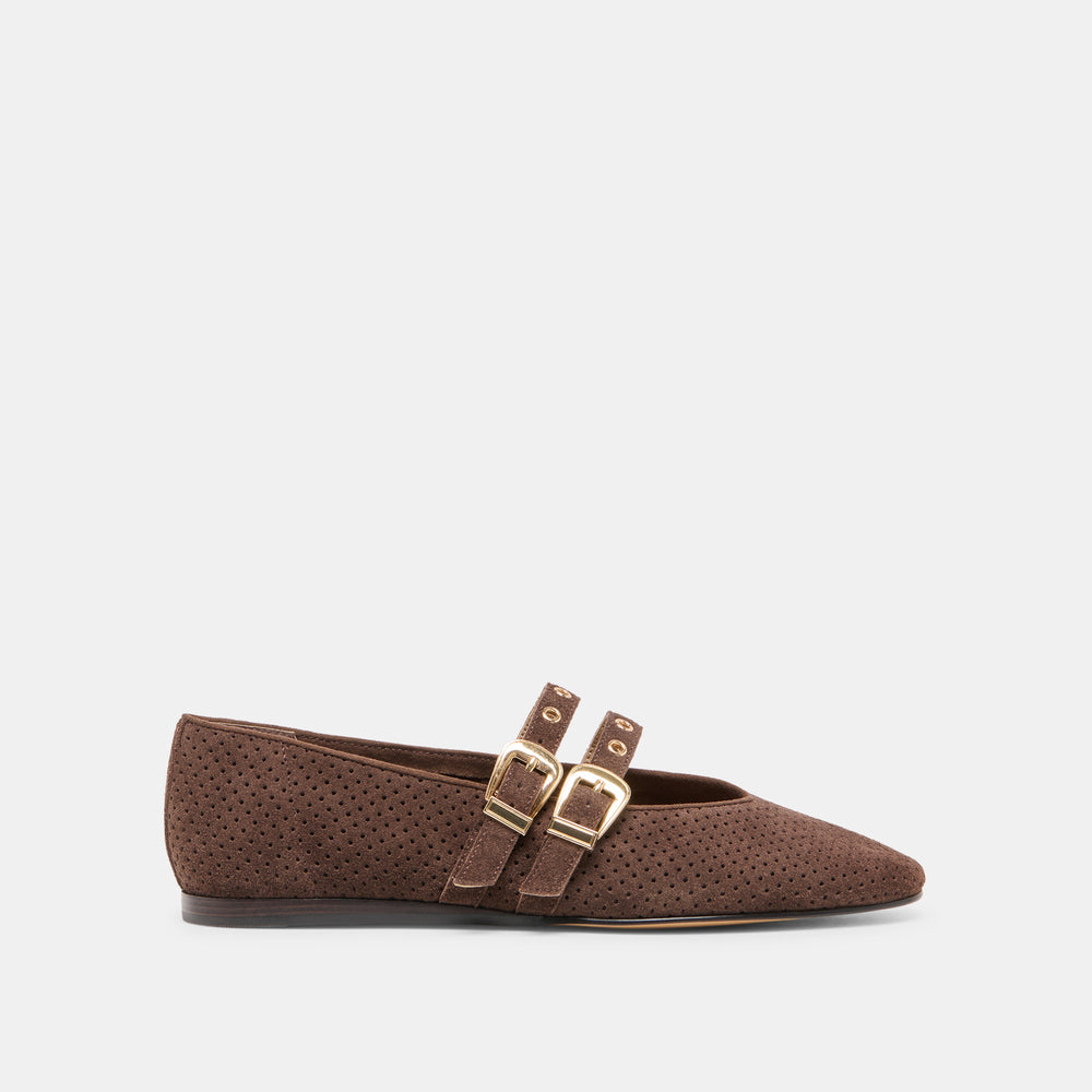 Baylee Grommet Dk Brown Perforated Suede Ballet Flats | Dolce Vita Women