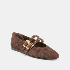 Baylee Grommet Dk Brown Perforated Suede Ballet Flats | Dolce Vita Women