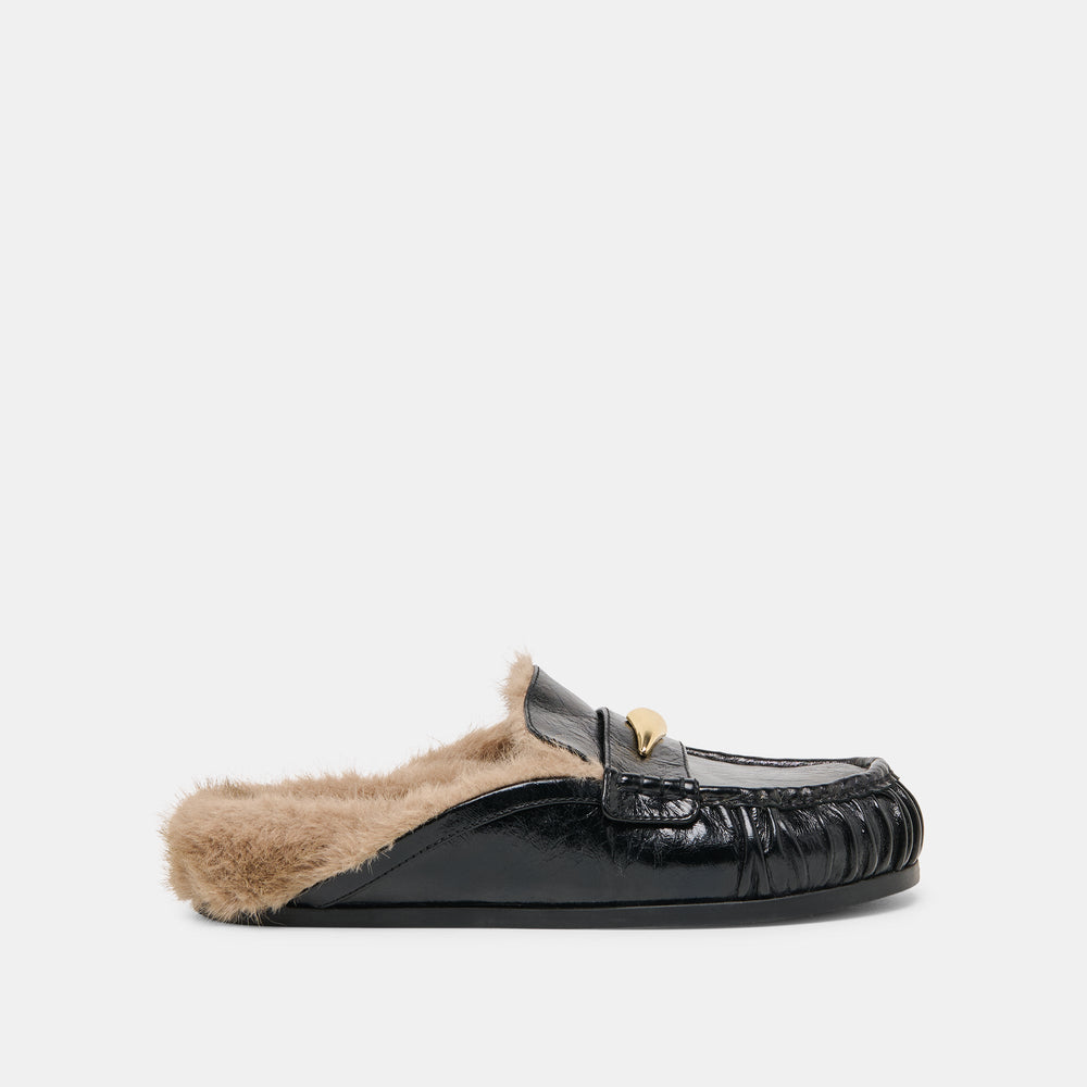 Jodero Plush Black Leather Flats | Dolce Vita Women