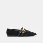 Baylee Wide Onyx Perforated Suede Ballet Flats | Women Dolce Vita