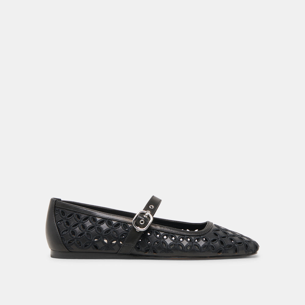 RODNI EYELET PERF BALLET FLATS BLACK LEATHER | Women Dolce Vita