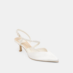 Kamra Pearl True White Satin Mid Heels | Dolce Vita Women
