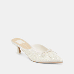 CLAYTN PEARL HEELS TRUE WHITE SATIN | Women Dolce Vita