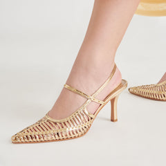 HENSAL HEELS GOLD DISTRESSED LEATHER | Women Dolce Vita