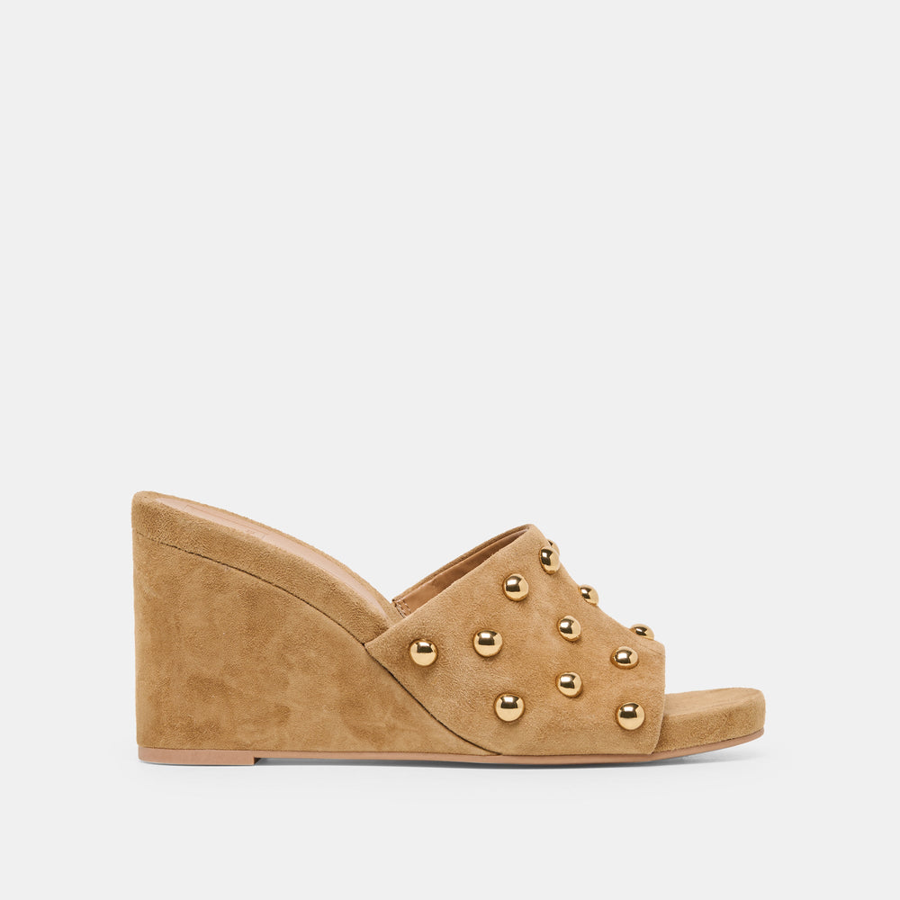 Holta Stud Lt Brown Suede Wedges | Women Dolce Vita