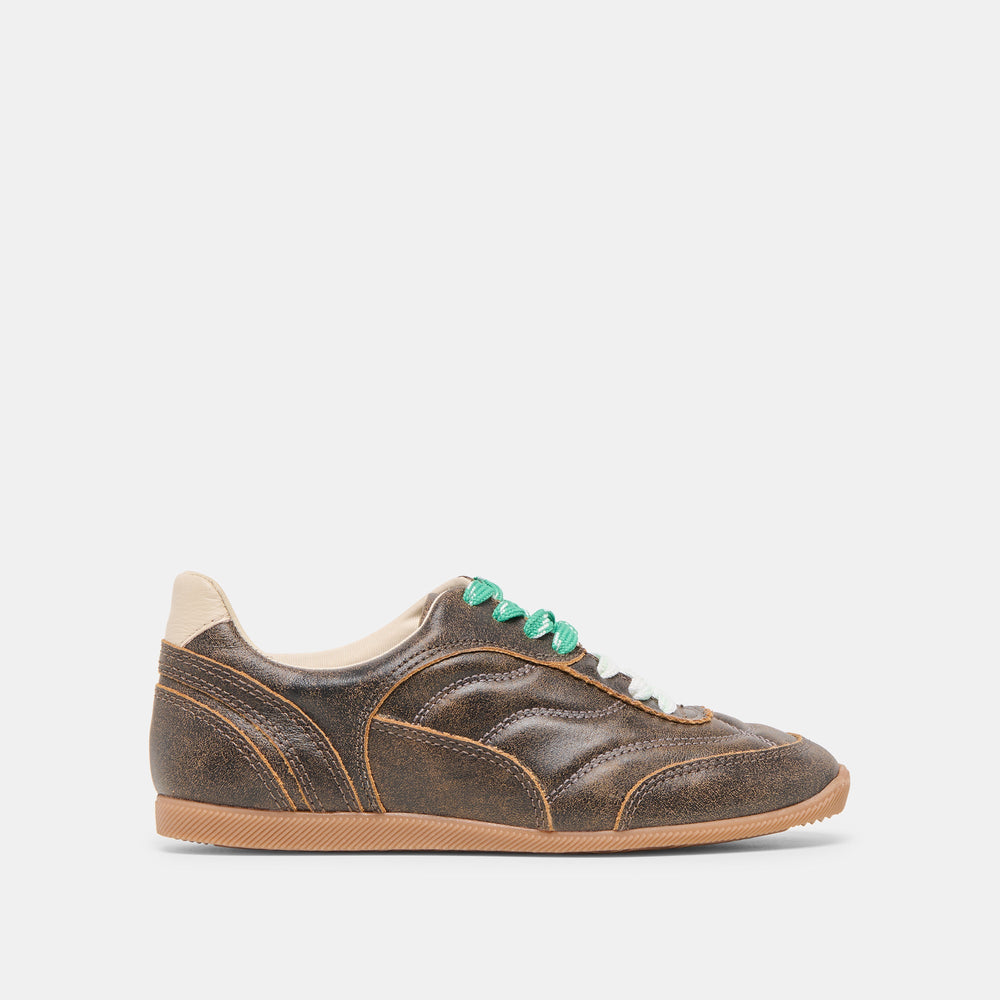 Laini Brown Distressed Leather Sneakers | Dolce Vita Women