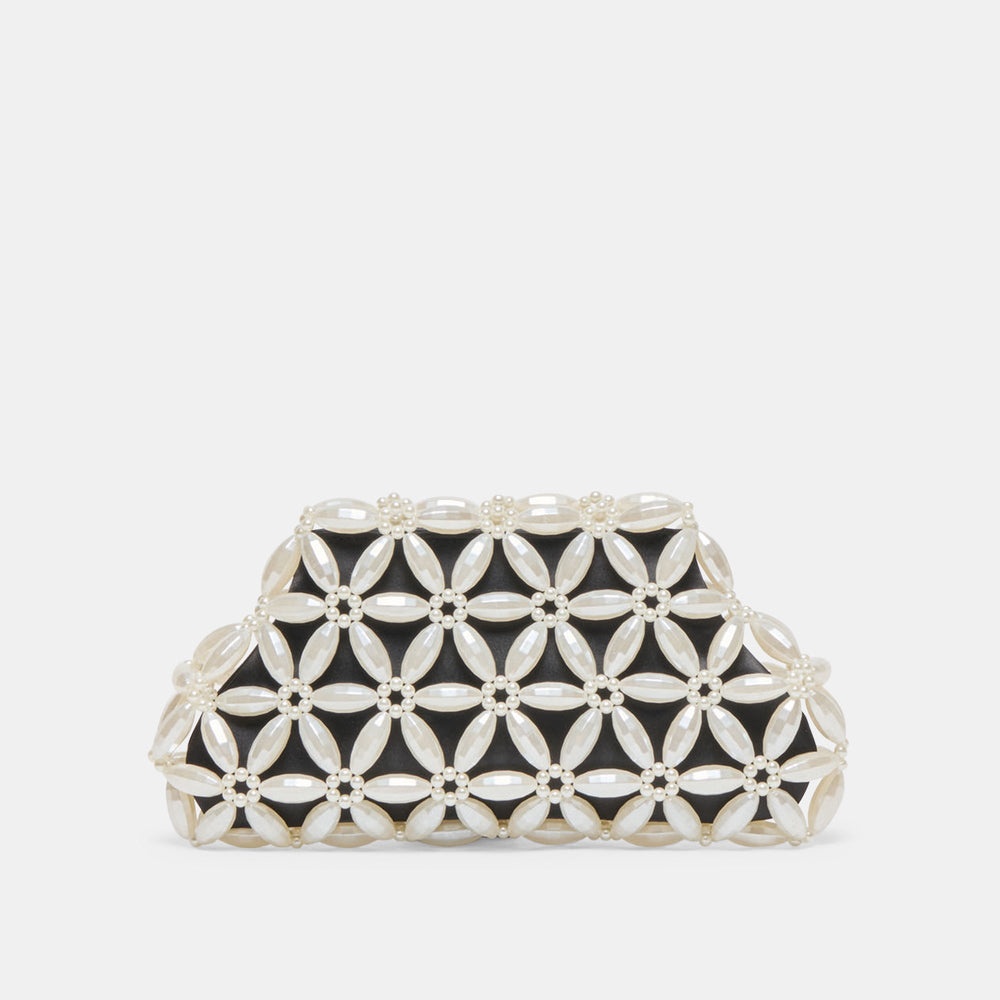 Marlow Black Satin Pearl Clutch | Women Dolce Vita
