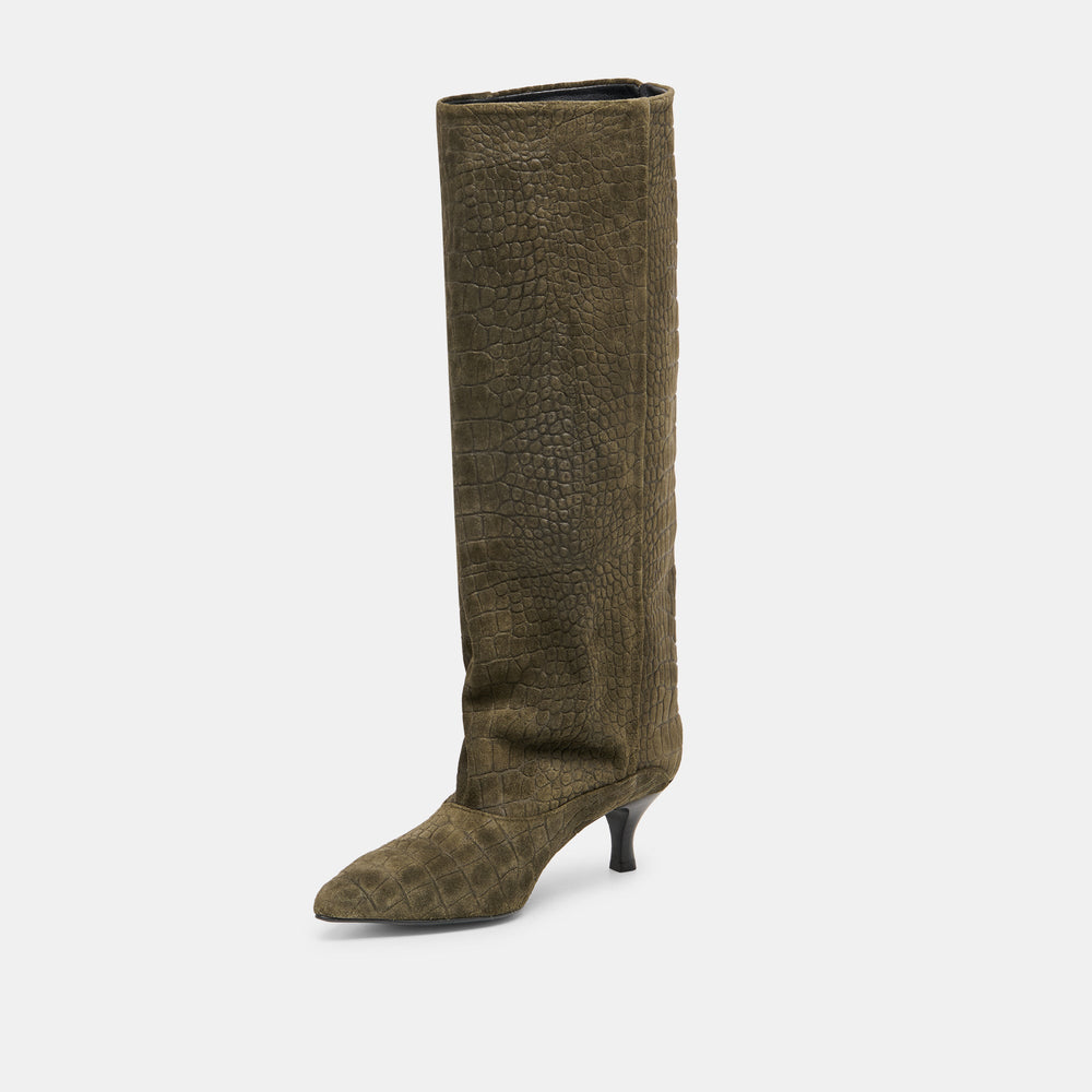 Roxla Olive Croco Embossed Leather Boots | Dolce Vita Women
