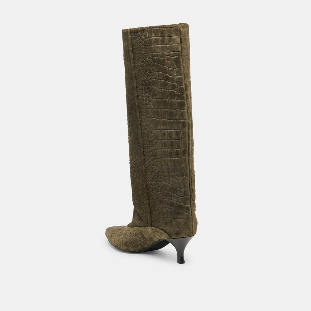 Roxla Olive Croco Embossed Leather Boots | Dolce Vita Women