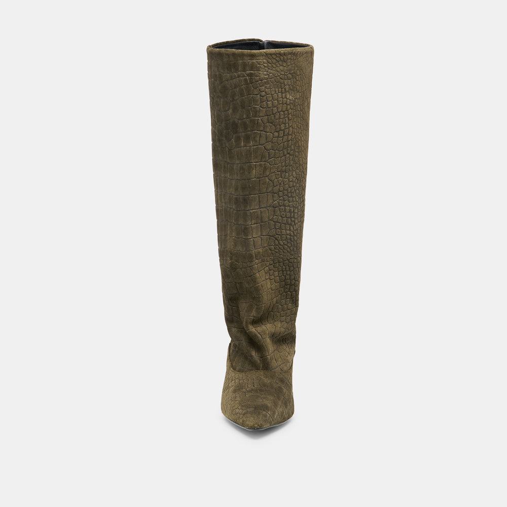 Roxla Olive Croco Embossed Leather Boots | Dolce Vita Women