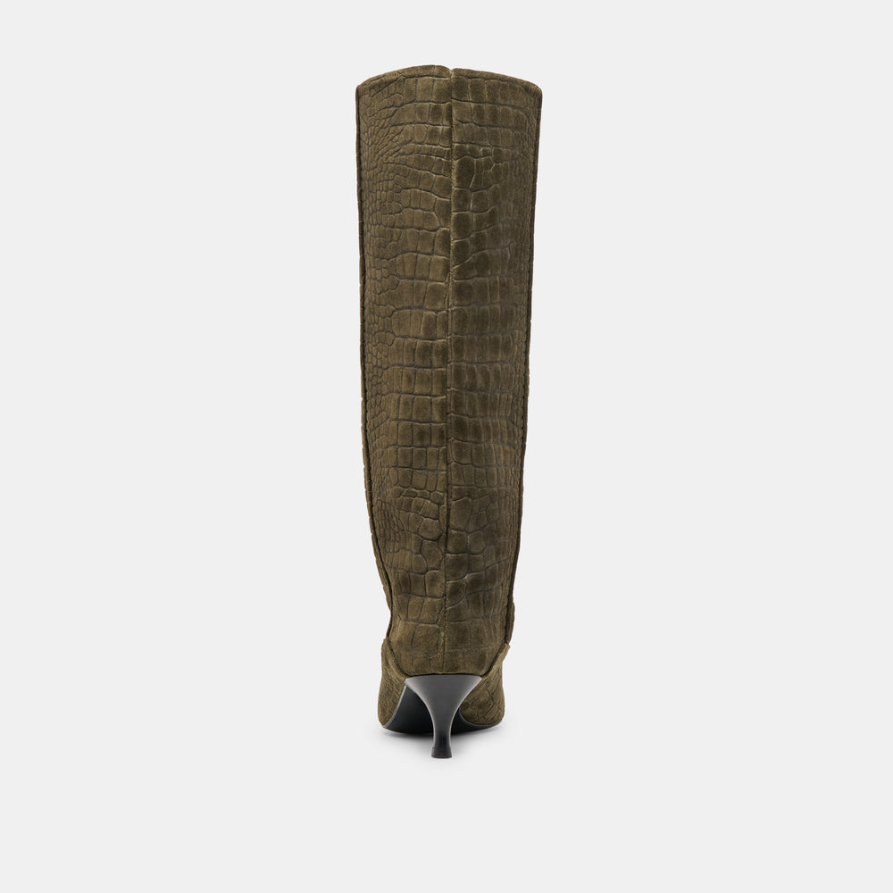 Roxla Olive Croco Embossed Leather Boots | Dolce Vita Women