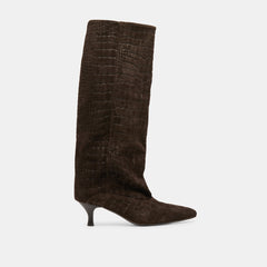 Roxla Dk Chocolate Croco Embossed Leather Boots | Women Dolce Vita