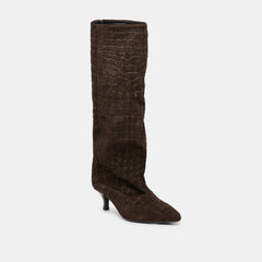 Roxla Dk Chocolate Croco Embossed Leather Boots | Women Dolce Vita