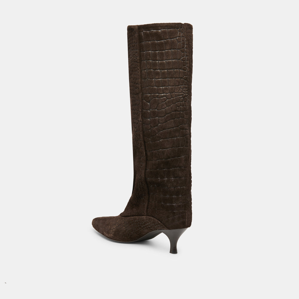 Roxla Dk Chocolate Croco Embossed Leather Boots | Women Dolce Vita