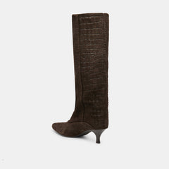 Roxla Dk Chocolate Croco Embossed Leather Boots | Women Dolce Vita