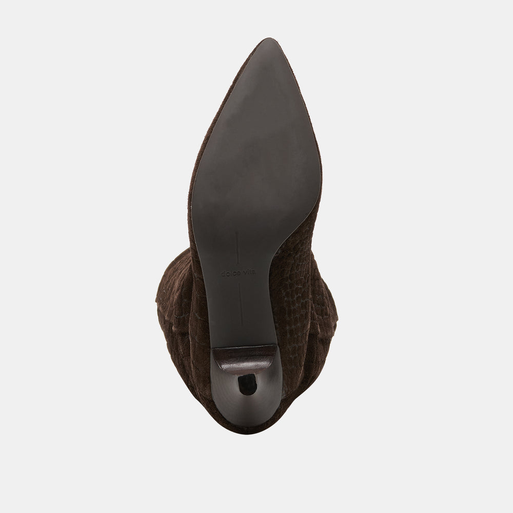 Roxla Dk Chocolate Croco Embossed Leather Boots | Women Dolce Vita