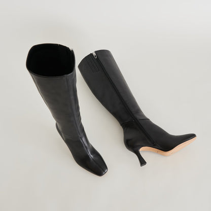 Gyra Wide Calf Black Leather Boots - Dolce Vita