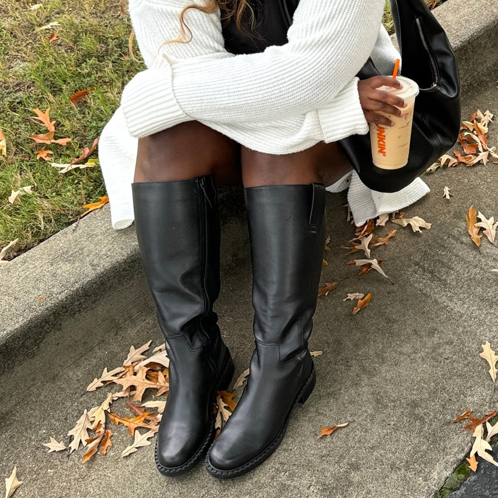 Glory H2O Waterproof Black Leather Wide Calf Boots | Dolce Vita Women