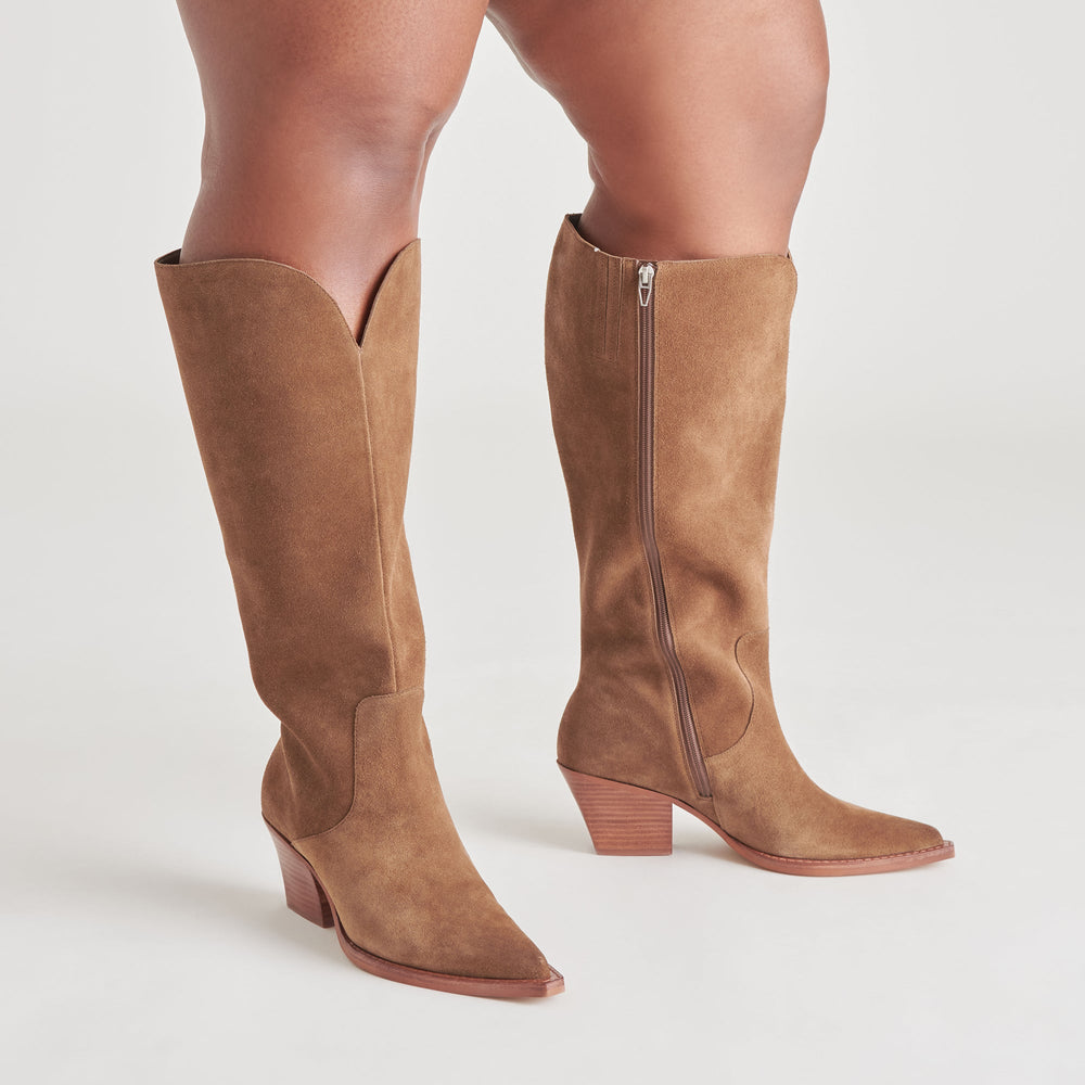 Raj Extra Wide Calf Brown Suede Boots | Women Dolce Vita