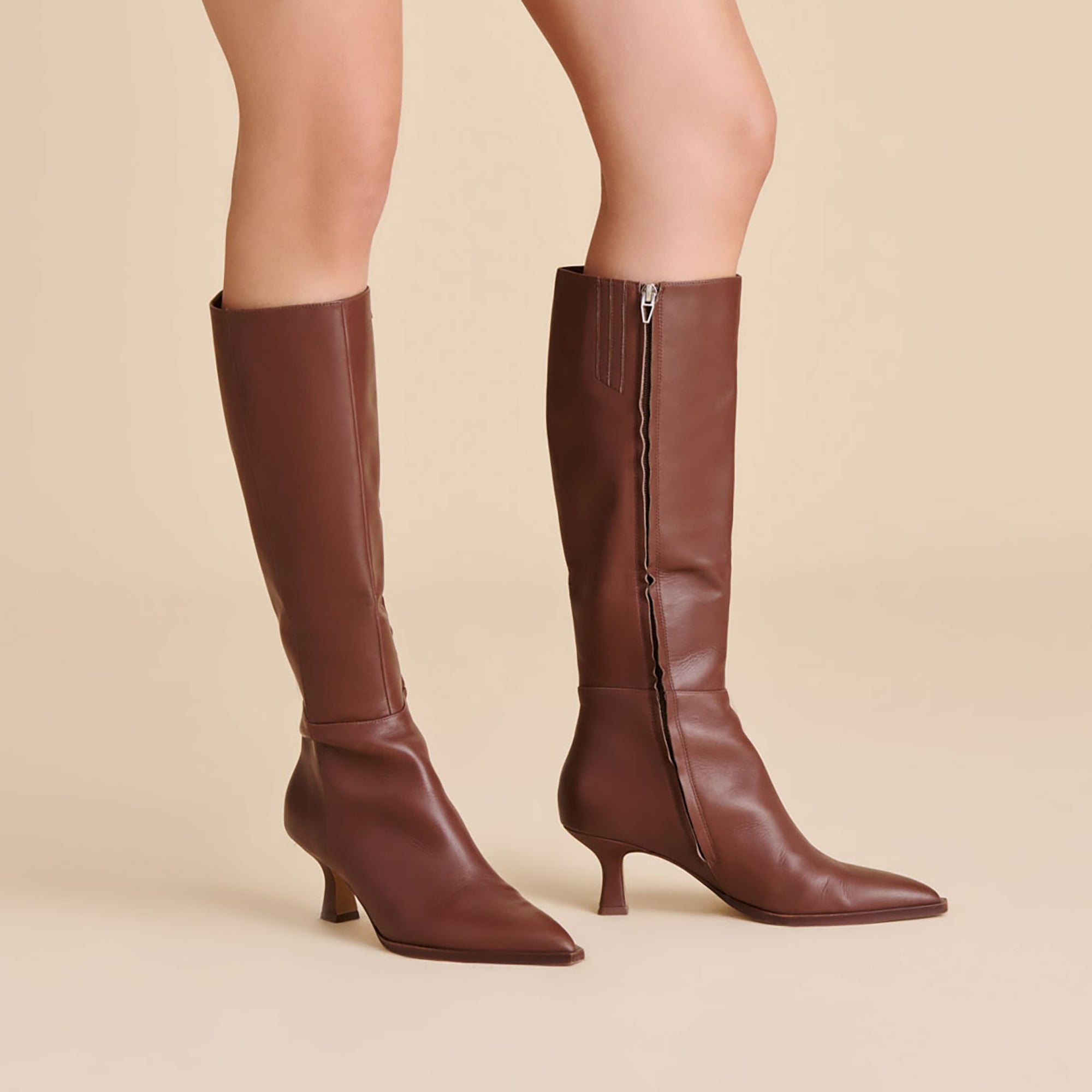 Auggie Chocolate Leather Narrow Calf Boots | Dolce Vita Women