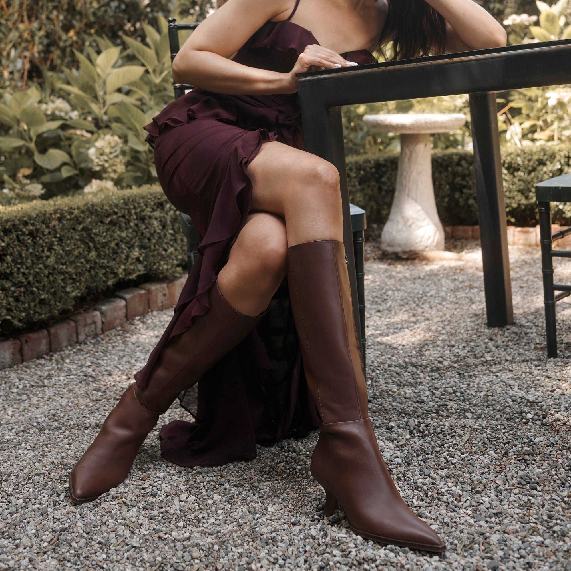 Auggie Chocolate Leather Narrow Calf Boots | Dolce Vita Women