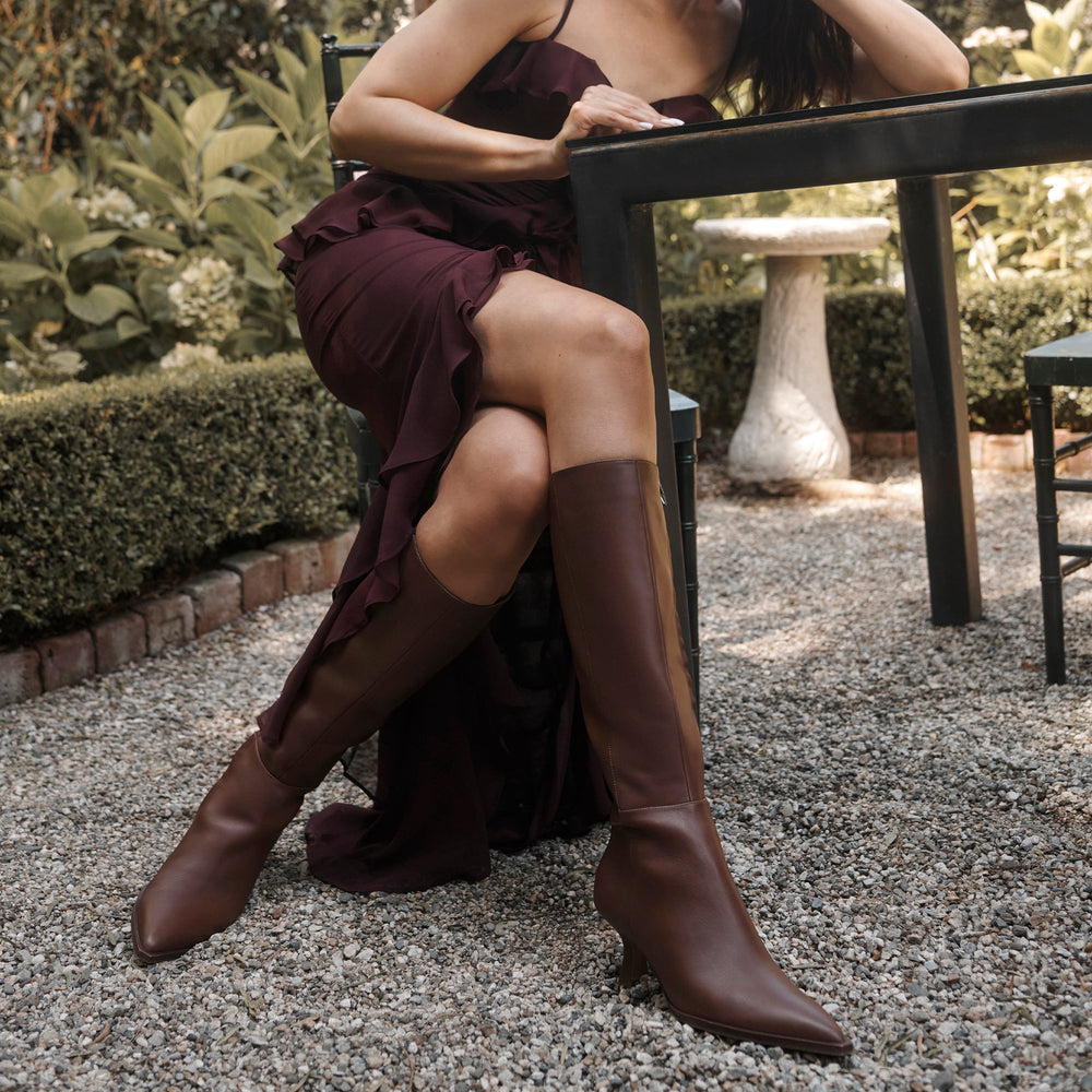 Auggie Chocolate Leather Narrow Calf Boots | Dolce Vita Women