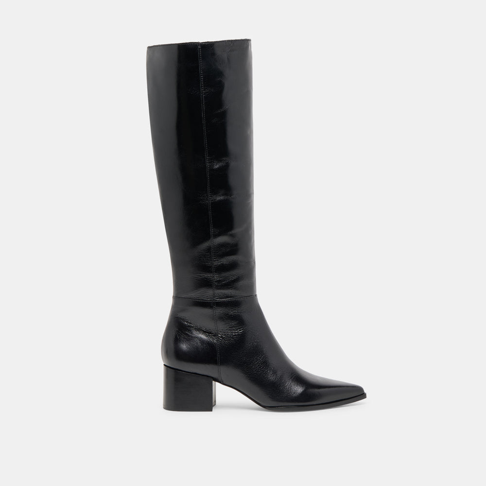Kirson Black Leather Wide Calf Boots | Women Dolce Vita