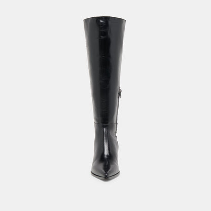 Kirson Black Leather Wide Calf Boots - Dolce Vita