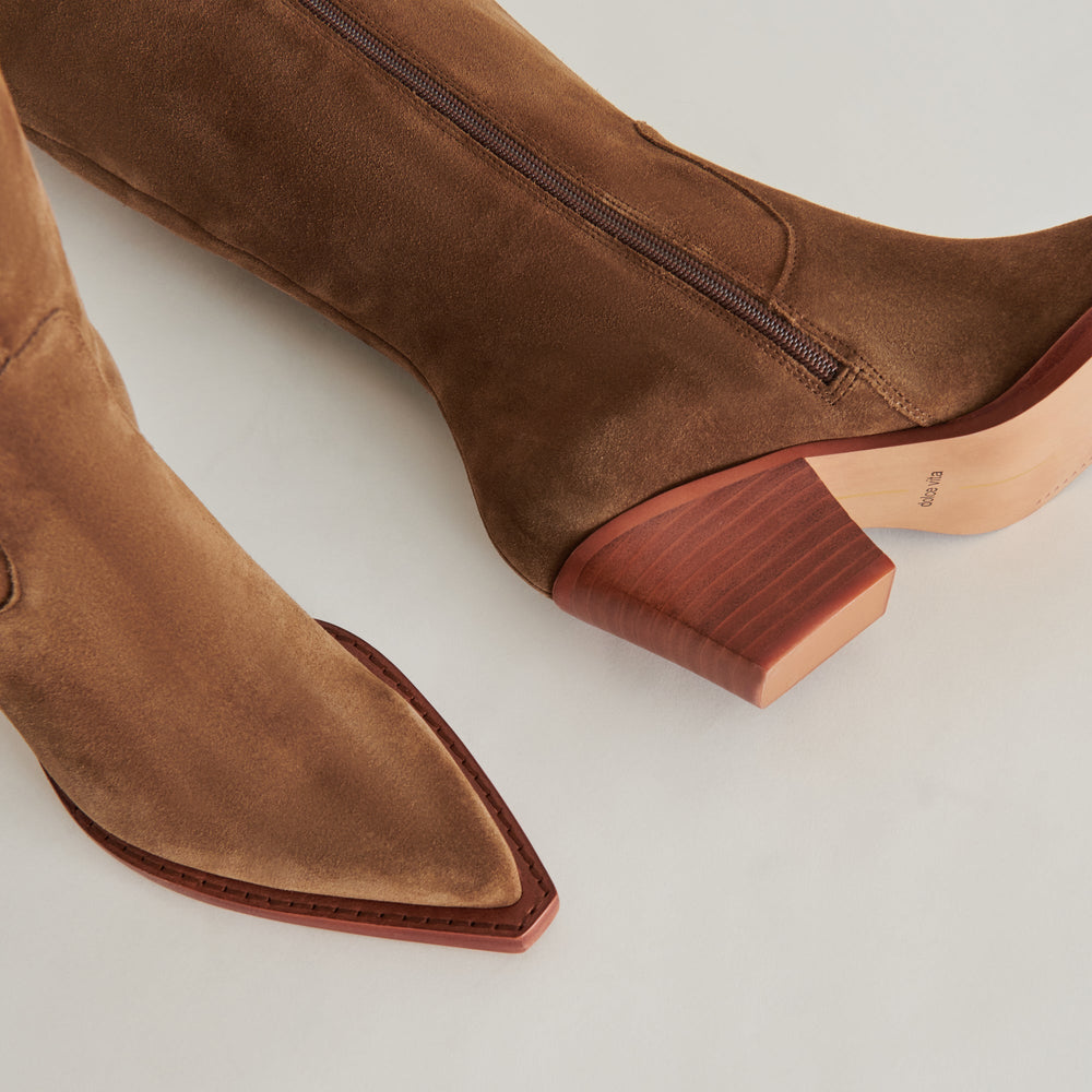 RAJ Wide Calf Boots Brown Suede | Women Dolce Vita