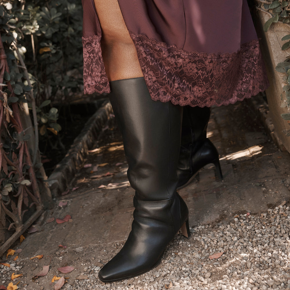 Emmi Black Leather Extra Wide Calf Boots | Dolce Vita Women