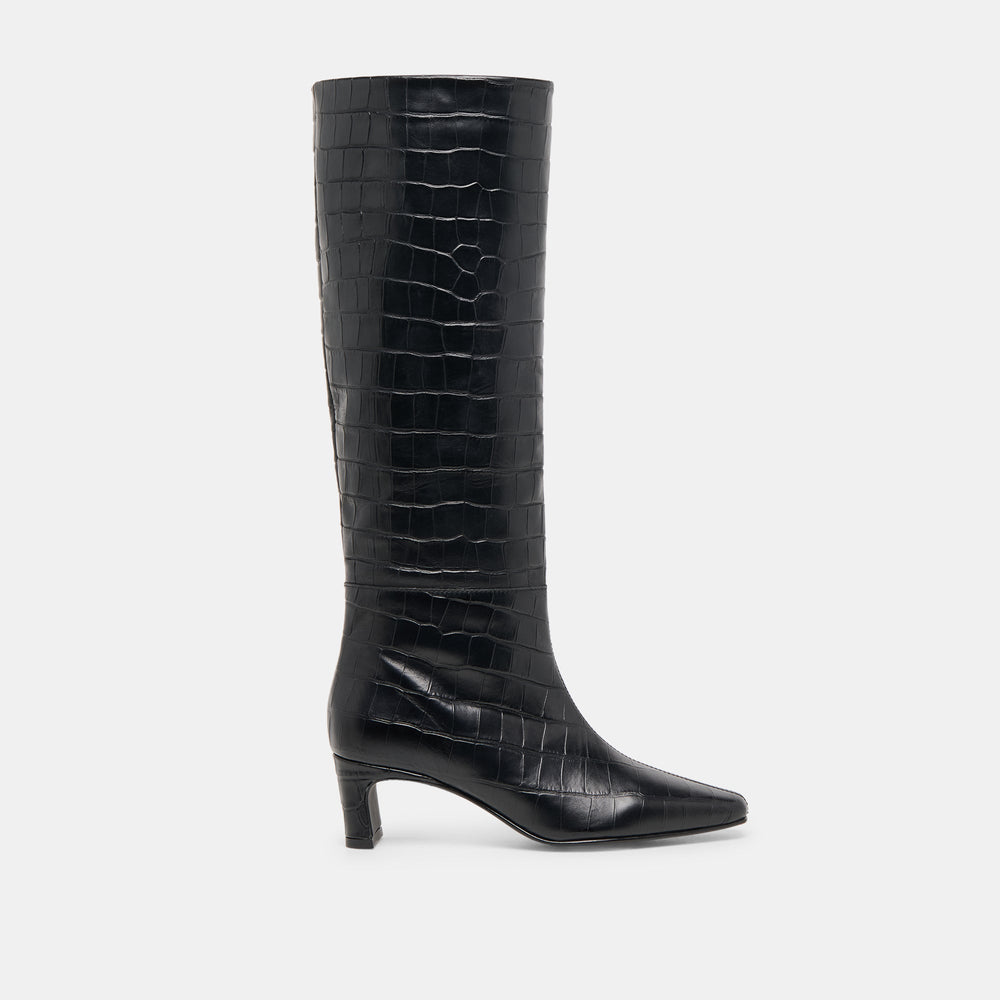 Trixi Noir Croco Embossed Leather Boots | Dolce Vita Women
