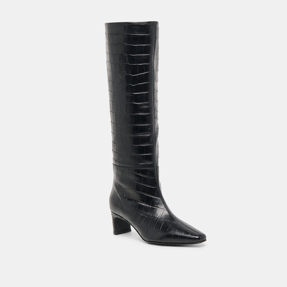 Trixi Noir Croco Embossed Leather Boots | Dolce Vita Women