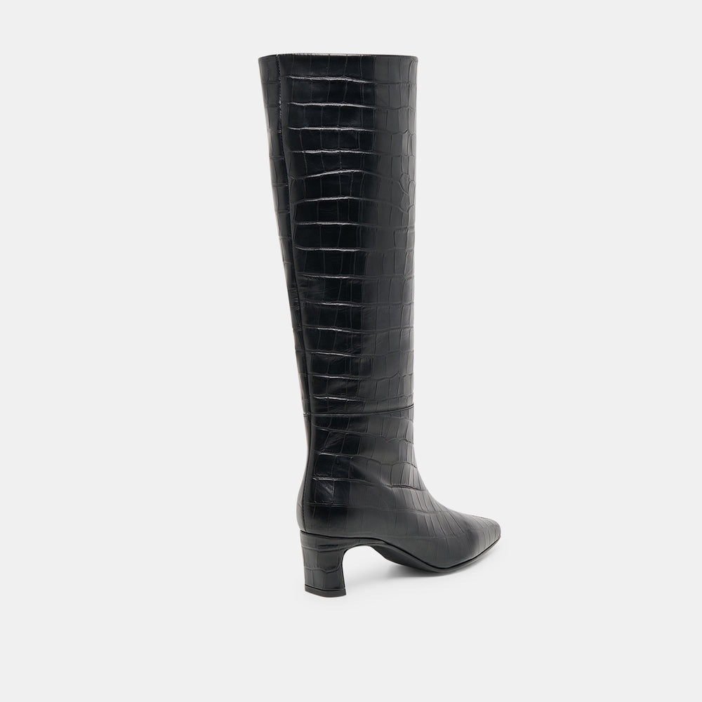 Trixi Noir Croco Embossed Leather Boots | Dolce Vita Women