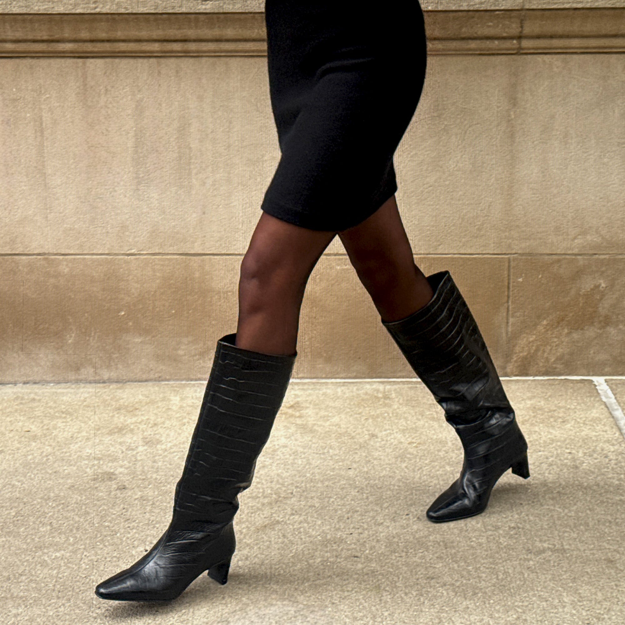 Trixi Noir Croco Embossed Leather Boots | Dolce Vita Women