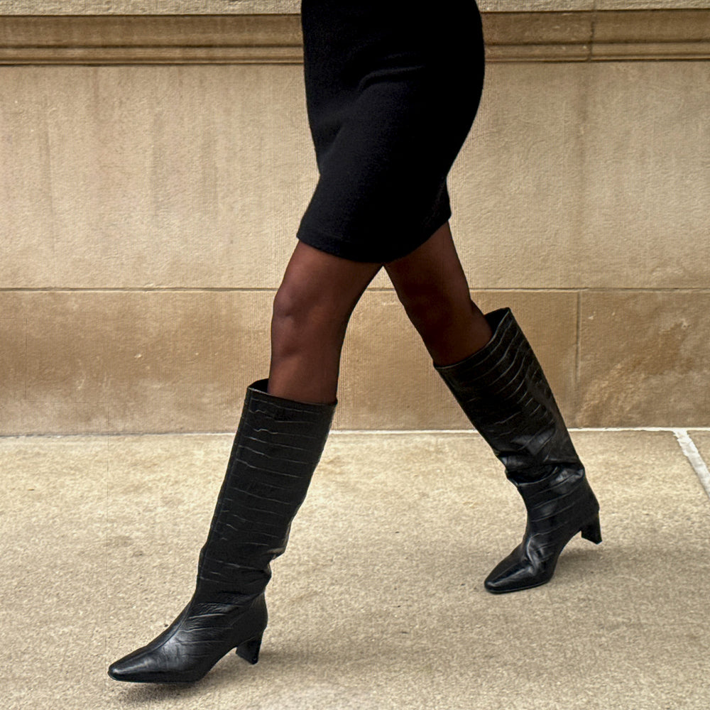 Trixi Noir Croco Embossed Leather Boots | Dolce Vita Women