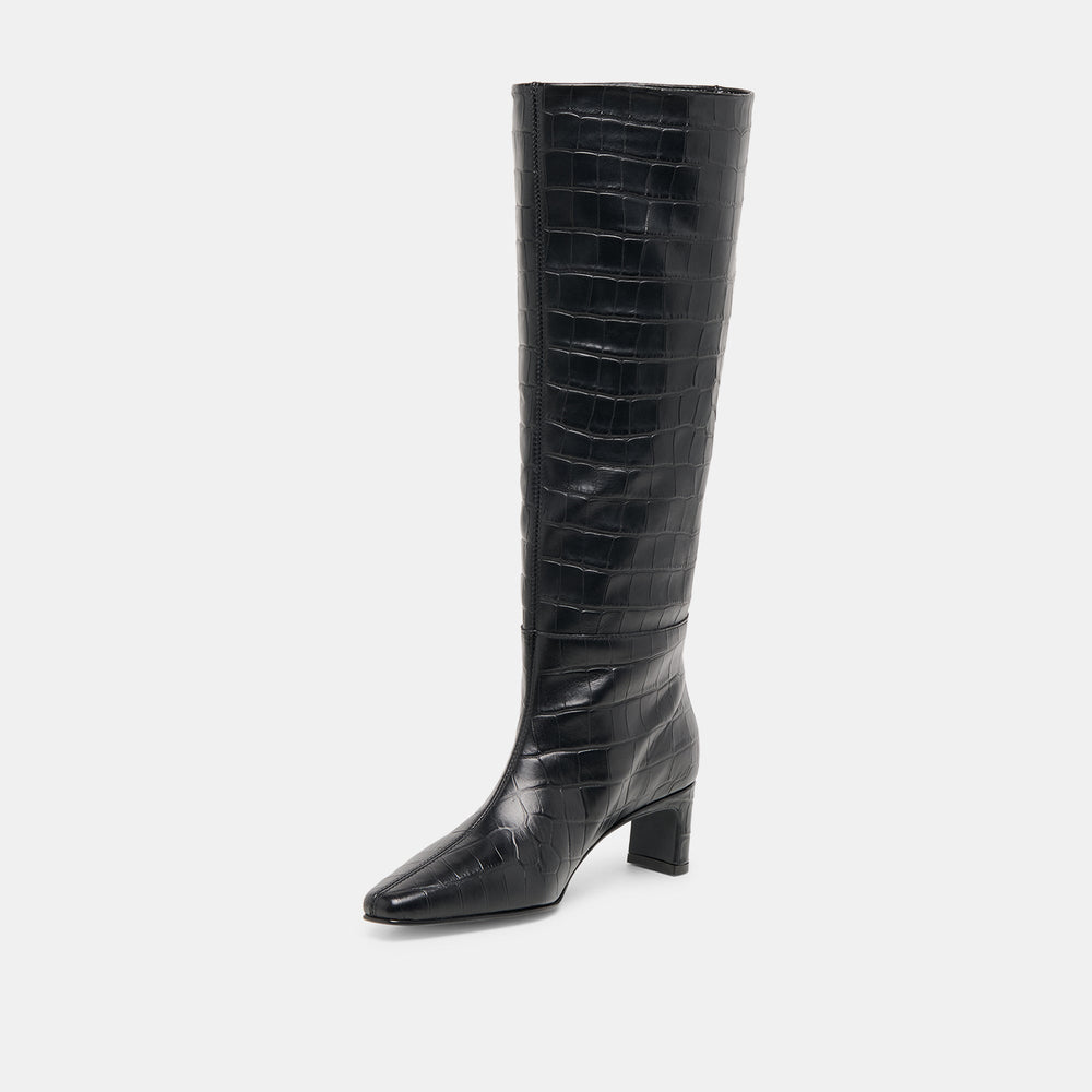 Trixi Noir Croco Embossed Leather Boots | Dolce Vita Women