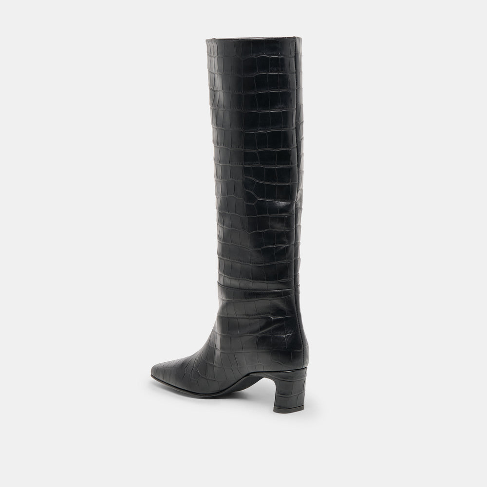 Trixi Noir Croco Embossed Leather Boots | Dolce Vita Women