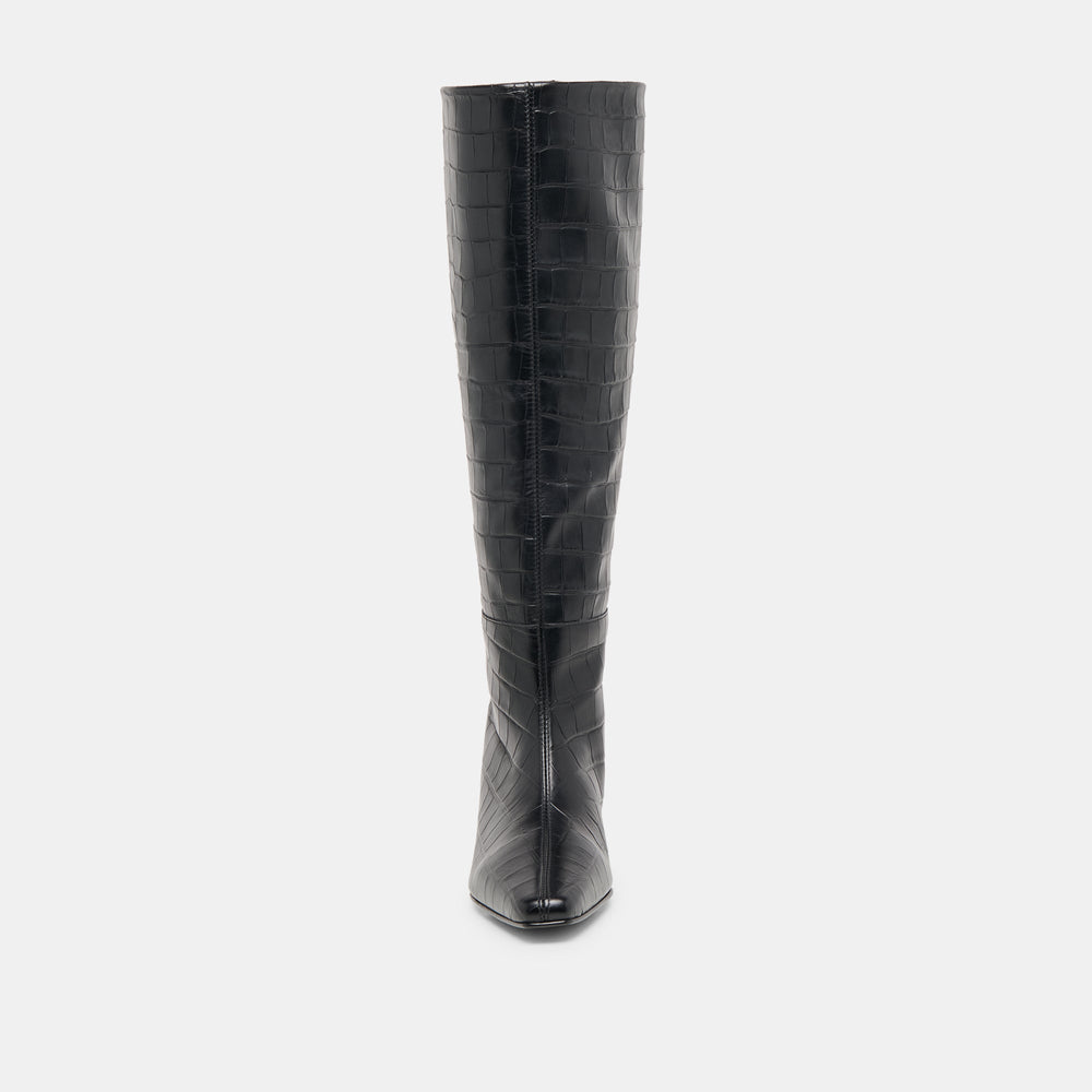 Trixi Noir Croco Embossed Leather Boots | Dolce Vita Women