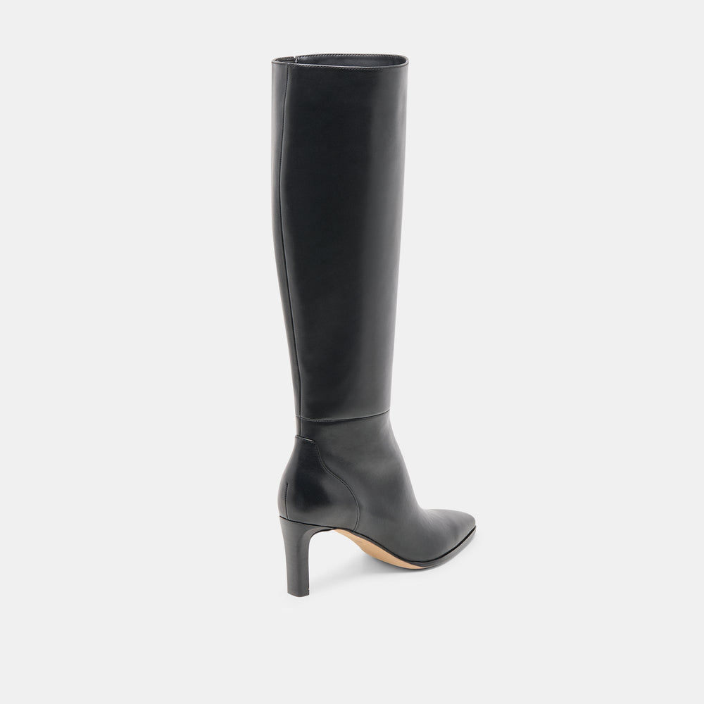Emmi Black Leather Wide Calf Boots | Women Dolce Vita