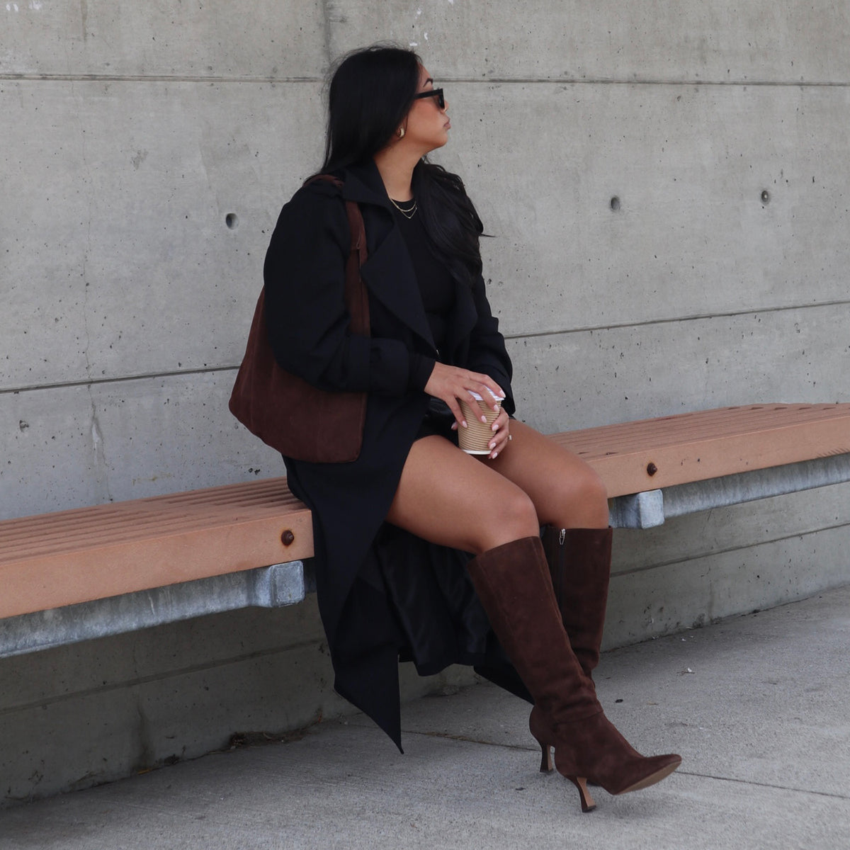 GYRA WIDE CALF BOOTS DK BROWN SUEDE | Women Dolce Vita