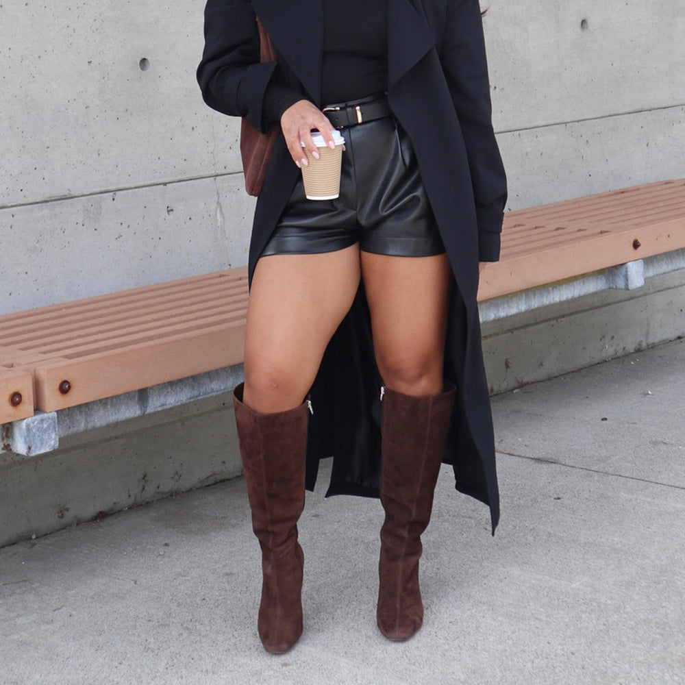 GYRA WIDE CALF BOOTS DK BROWN SUEDE | Women Dolce Vita