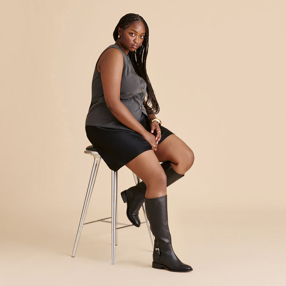 Kilian H2O Waterproof Black Leather Wide Calf Boots | Women Dolce Vita