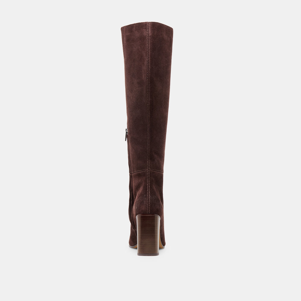 Hudsin Wide Calf Mahogany Suede Boots | Women Dolce Vita