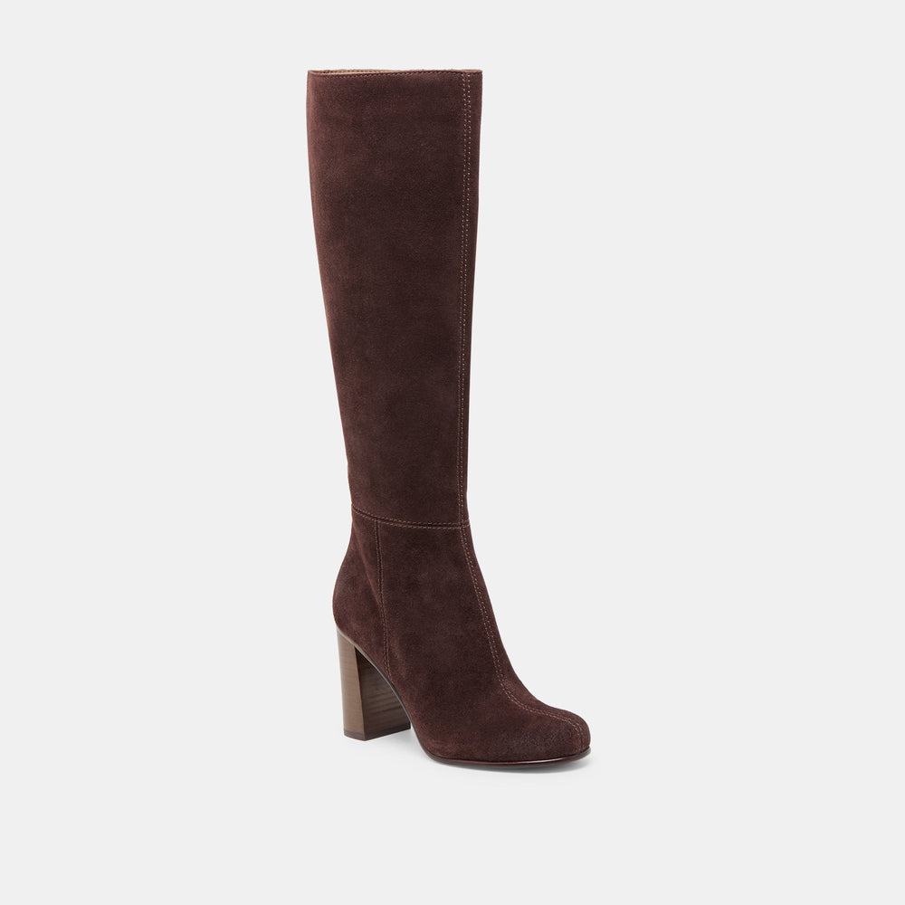Hudsin Wide Calf Mahogany Suede Boots | Women Dolce Vita