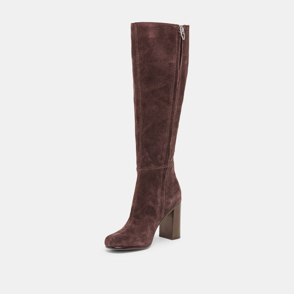 Hudsin Wide Calf Mahogany Suede Boots | Women Dolce Vita