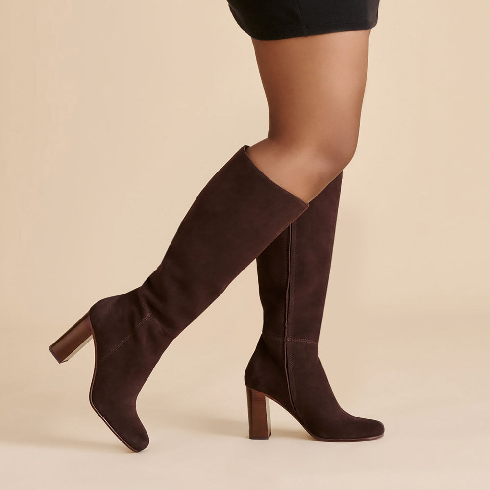 Hudsin Wide Calf Mahogany Suede Boots | Women Dolce Vita