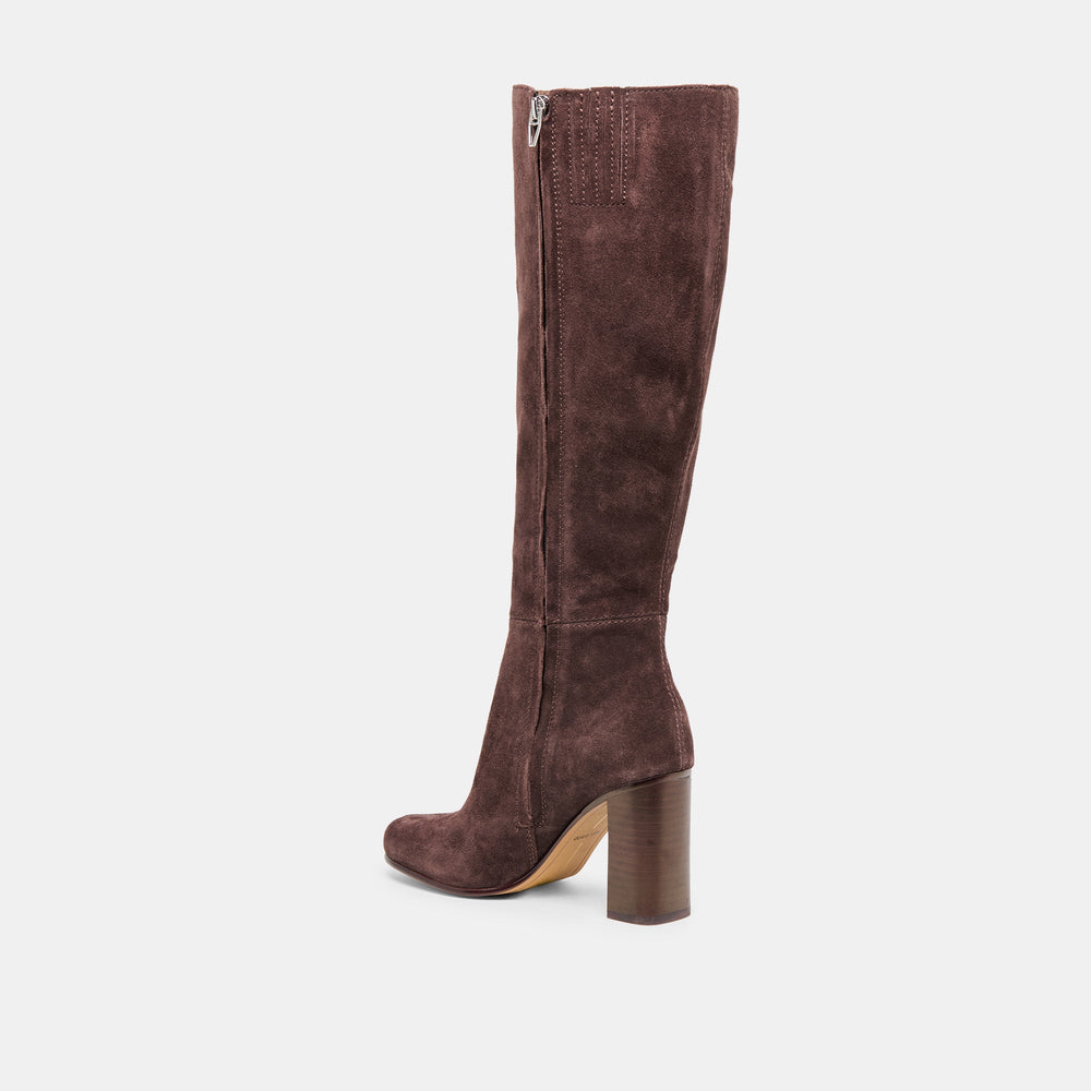 Hudsin Wide Calf Mahogany Suede Boots | Women Dolce Vita
