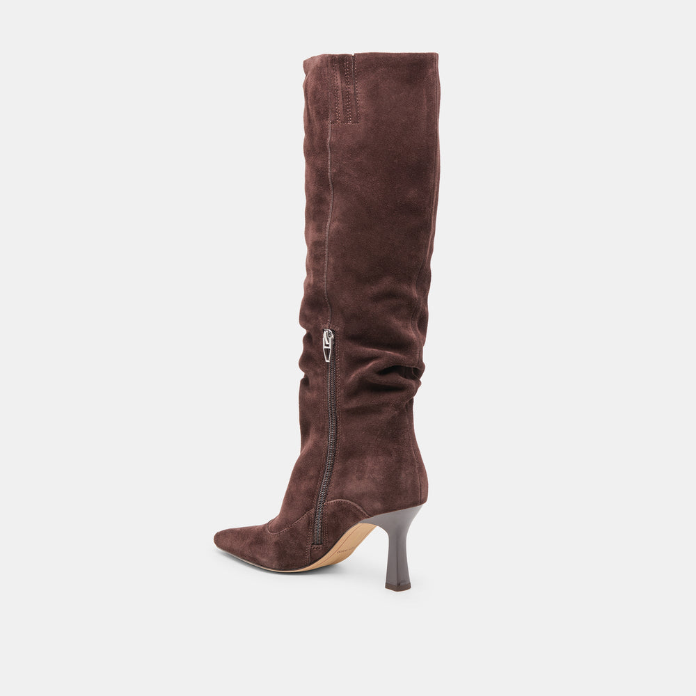 Lousa Mahogany Suede Wide Calf Boots | Women Dolce Vita