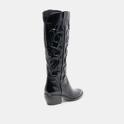 Mirla Black Leather Extra Wide Calf Boots - Dolce Vita