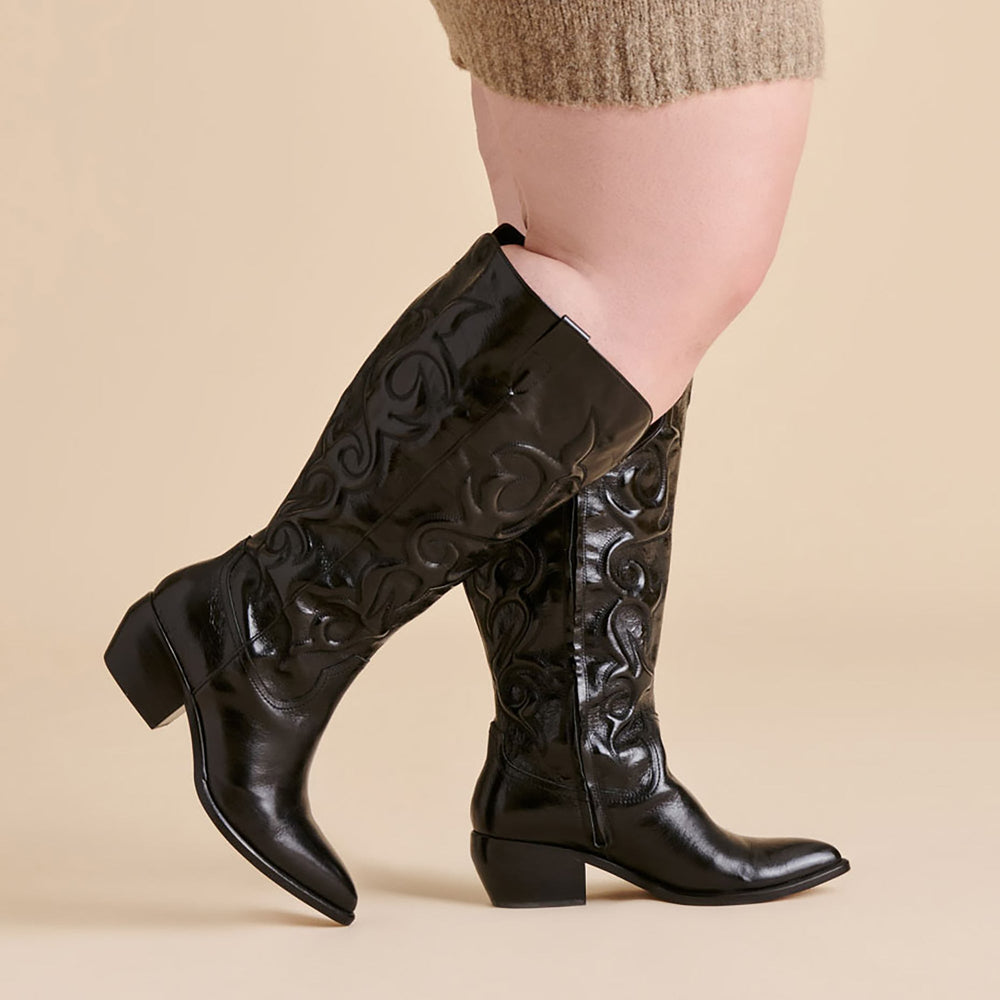 Mirla Black Leather Extra Wide Calf Boots | Dolce Vita Women